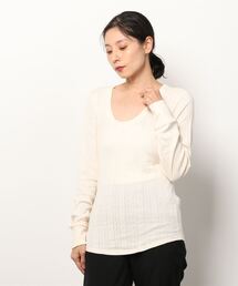 FUZZBOXX（ファズボックス）の「Women's Pointelle Ribbed Long Sleeve Tee パクト レディース オーガニックコットン ロングスリーブTシャツ（Tシャツ/カットソー）」