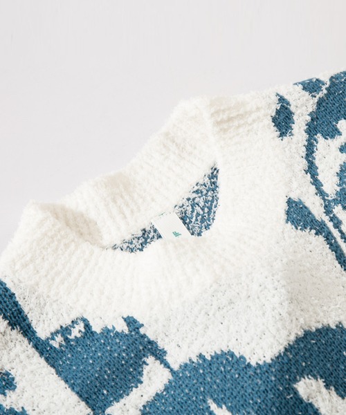 HOOK】いろんな顔総柄ニット風スウェット（ニット/セーター