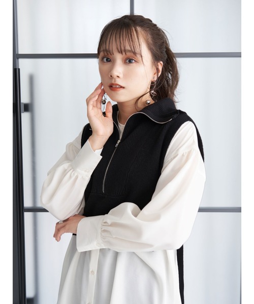 earth music&ecology（アースミュージックアンドエコロジー）の「フロントジップニットベスト＊（ベスト・レディース・ブラック/その他8・FREE）」の3枚目の写真