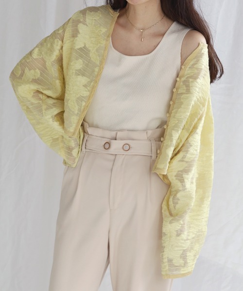 Bab（バブ）の「シアーフラワージャケット（ノーカラージャケット・レディース・ブラック/イエロー/ホワイト系その他・M）」の3枚目の写真