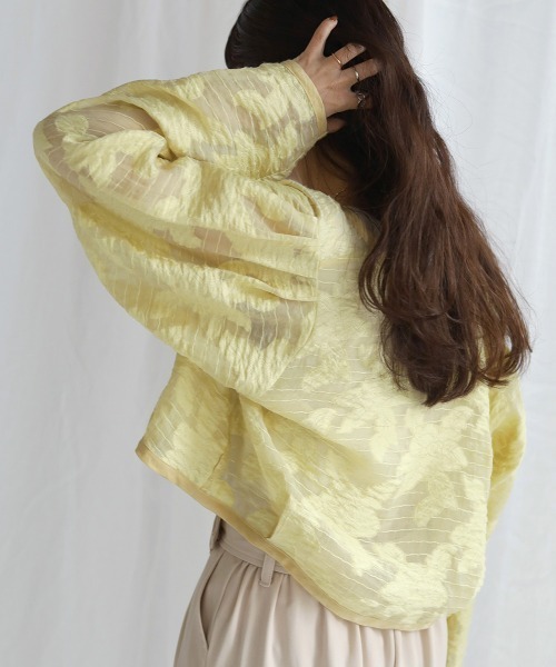 Bab（バブ）の「シアーフラワージャケット（ノーカラージャケット・レディース・ブラック/イエロー/ホワイト系その他・M）」の4枚目の写真