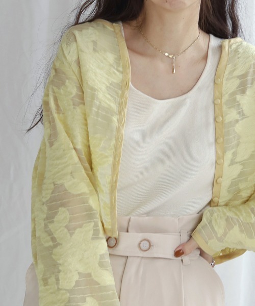 Bab（バブ）の「シアーフラワージャケット（ノーカラージャケット・レディース・ブラック/イエロー/ホワイト系その他・M）」の5枚目の写真