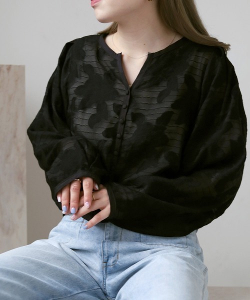 Bab（バブ）の「シアーフラワージャケット（ノーカラージャケット・レディース・ブラック/イエロー/ホワイト系その他・M）」の7枚目の写真