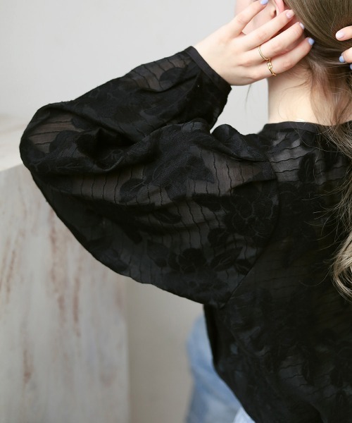 Bab（バブ）の「シアーフラワージャケット（ノーカラージャケット・レディース・ブラック/イエロー/ホワイト系その他・M）」の9枚目の写真