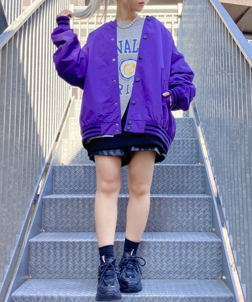 Figments（フィグメンツ）の「オーバーナイロンジャケット（ブルゾン・レディース・ブラック/パープル/オフホワイト/ピンク・SMALL/MEDIUM）」の11枚目の写真