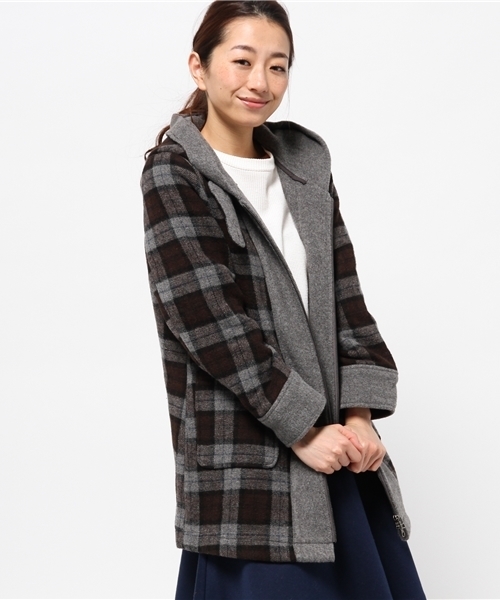 OUTLET(アウトレット)の「【Ciaopanic】Wチェックフードコート(その他アウター・レディース・チャコールグレー/ネイビー・FREE)」の1枚目の写真