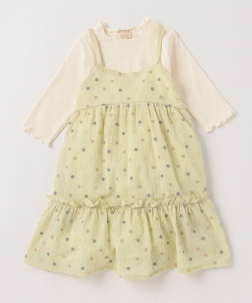 petit main（プティマイン）の「【リンク】花刺しゅうキャミワンピセット（アンサンブル・キッズ・アイボリー/ライトカーキ・130cm/90cm/110cm/120cm/80ｃｍ/100cm）」の2枚目の写真