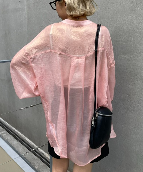 CIAOPANIC（チャオパニック）の「春夏に欠かせない、ラメシアーバンドカラーシャツ（シャツ/ブラウス・レディース・アイボリー/サックスブルー/イエロー/ピンク・FREE）」の22枚目の写真