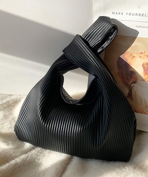 shopnikoniko（ショップニコニコ）の「合成皮革 マルシェバッグ プリーツ トートバッグ ハンドバッグ（ハンドバッグ・レディース・ホワイト/ブラック/ベージュ/ブルー/グリーン・フリー）」の9枚目の写真