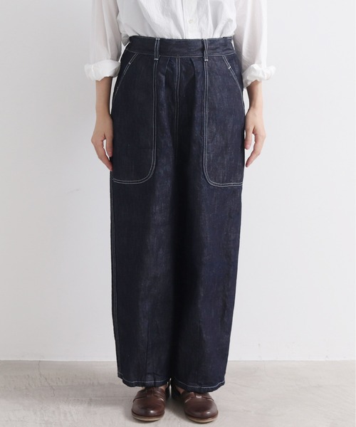 yuni（ユニ ）の「コットンリネン デニム ワーク コクーン パンツ