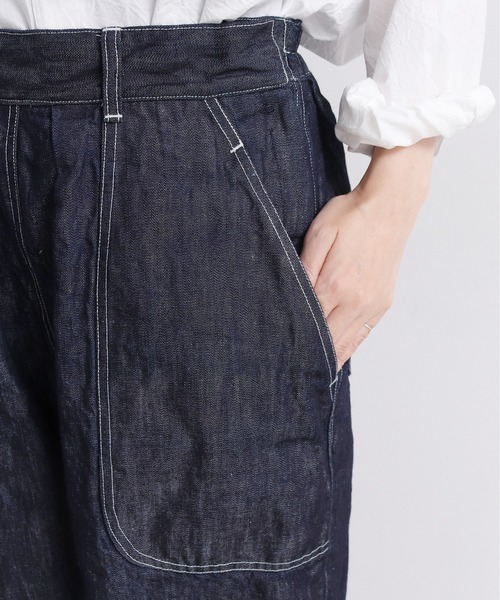 yuni（ユニ ）の「コットンリネン デニム ワーク コクーン パンツ
