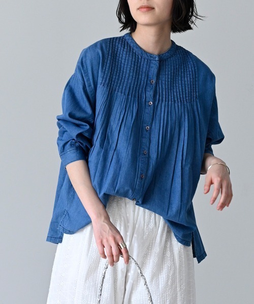 MADE ININDIA◇薄手 5オンス ピンタックデニムブラウス（シャツ