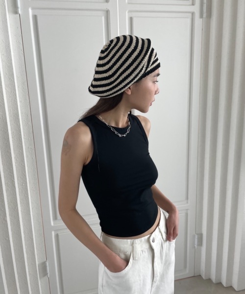Didot.showroom(ディドット ショールーム)の「コットンボーダーベレー帽(ハンチング/ベレー帽・レディース・ブラック・FREE)」の5枚目の写真