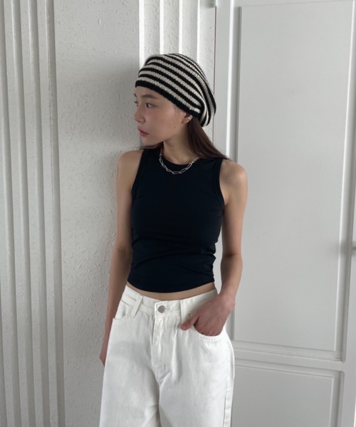 Didot.showroom(ディドット ショールーム)の「コットンボーダーベレー帽(ハンチング/ベレー帽・レディース・ブラック・FREE)」の8枚目の写真