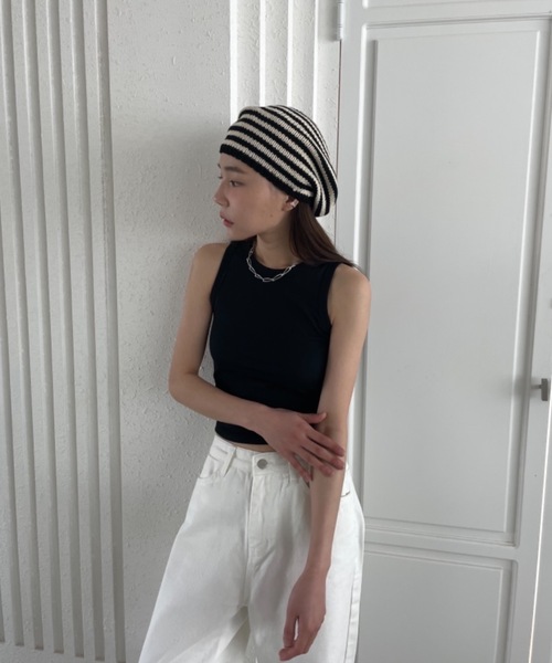 Didot.showroom(ディドット ショールーム)の「コットンボーダーベレー帽(ハンチング/ベレー帽・レディース・ブラック・FREE)」の11枚目の写真