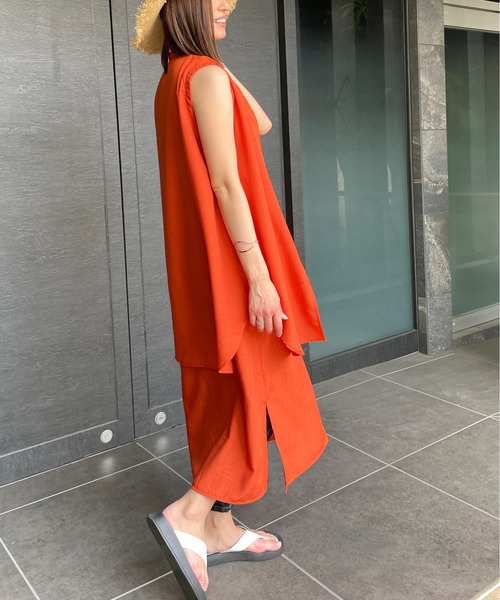 StyleSea（スタイルシー）の「スラブジョーゼットレイヤードライクジレワンピース（ワンピース・レディース・ホワイト/レンガ/ブラック/グリーン・MEDIUM）」の15枚目の写真