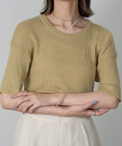 Amiur(エミレ)の「random rib open shoulder tops(Tシャツ/カットソー・レディース・ブラック/アイボリー/イエロー系・FREE)」の7枚目の写真