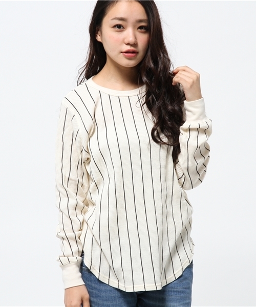 Kastane（カスタネ）の「【Kastane】プリントワッフルプルオーバー（Tシャツ/カットソー・レディース・グレー/ネイビー/アイボリー/チャコールグレー・FREE）」の5枚目の写真