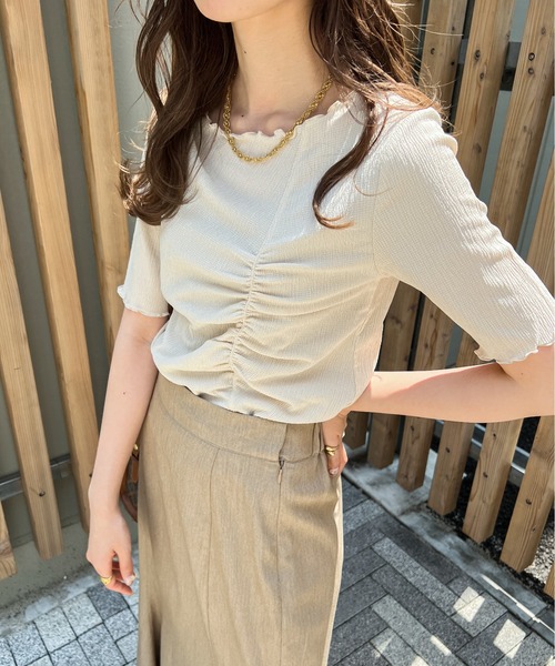 Ambre Ciel(アンブルシエル)の「ポコポコシャーリングメロートップス/【WEB/EC限定商品】(Tシャツ/カットソー・レディース・ブラック/アイボリー/グリーン/ピンク・FREE)」の1枚目の写真