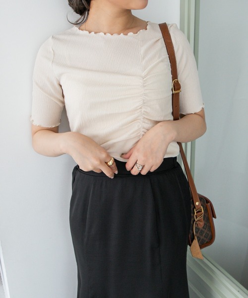 Ambre Ciel(アンブルシエル)の「ポコポコシャーリングメロートップス/【WEB/EC限定商品】(Tシャツ/カットソー・レディース・ブラック/アイボリー/グリーン/ピンク・FREE)」の5枚目の写真
