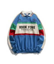 HOOK -original- アメカジロゴプリント配色切り替えレーシングポロスウェット