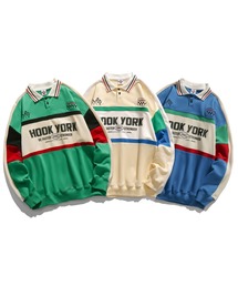 HOOK（フック）の「HOOK -original- アメカジロゴプリント配色切り替えレーシングポロスウェット（スウェット・メンズ）」