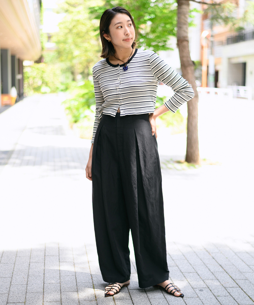 journal standard L'essage（ジャーナルスタンダードレサージュ）の「リネンミックスタックパンツ（その他パンツ・レディース・ブラック/カーキ・36/38）」の3枚目の写真