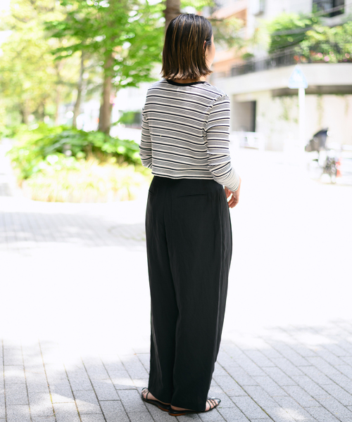 journal standard L'essage（ジャーナルスタンダードレサージュ）の「リネンミックスタックパンツ（その他パンツ・レディース・ブラック/カーキ・36/38）」の4枚目の写真