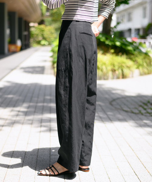 journal standard L'essage（ジャーナルスタンダードレサージュ）の「リネンミックスタックパンツ（その他パンツ・レディース・ブラック/カーキ・36/38）」の6枚目の写真