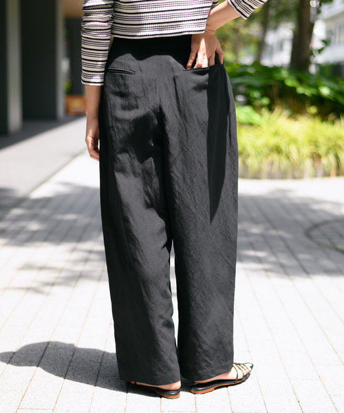 journal standard L'essage（ジャーナルスタンダードレサージュ）の「リネンミックスタックパンツ（その他パンツ・レディース・ブラック/カーキ・36/38）」の7枚目の写真