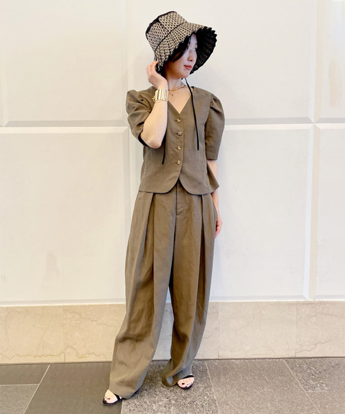 journal standard L'essage（ジャーナルスタンダードレサージュ）の「リネンミックスタックパンツ（その他パンツ・レディース・ブラック/カーキ・36/38）」の9枚目の写真