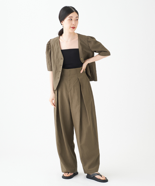 journal standard L'essage（ジャーナルスタンダードレサージュ）の「リネンミックスタックパンツ（その他パンツ・レディース・ブラック/カーキ・36/38）」の11枚目の写真