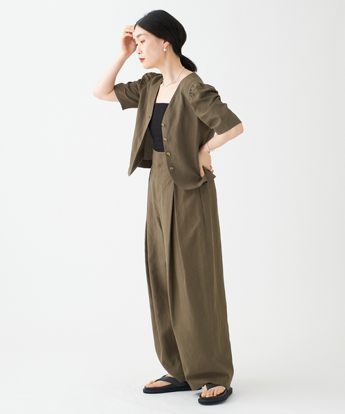 journal standard L'essage（ジャーナルスタンダードレサージュ）の「リネンミックスタックパンツ（その他パンツ・レディース・ブラック/カーキ・36/38）」の15枚目の写真