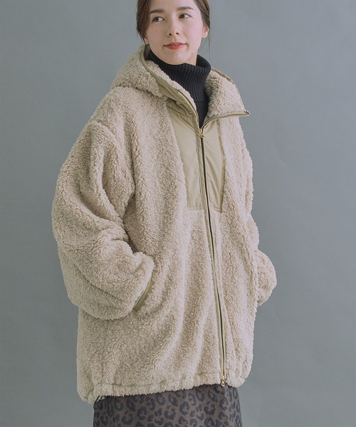 kha:ki(カーキ)の「「KHA:KI / カーキ」ZIP UP BOA HOODIE(ダウンジャケット/コート・レディース・カーキ/アイボリー・1/2)」の9枚目の写真