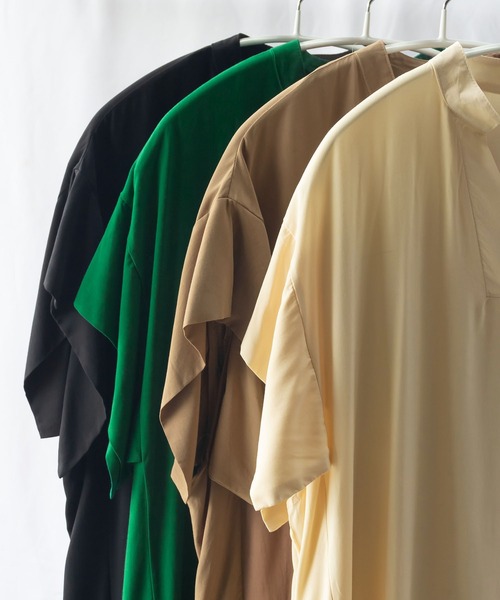 me+em select（ミームセレクト）の「【 ビッグシルエット／ポケット付 】スキッパーシャツスリットドルマンロングワンピース（ワンピース・レディース・ブラウン/グリーン/ブラック/ベージュ/チャコール/アイボリー・FREE）」の7枚目の写真