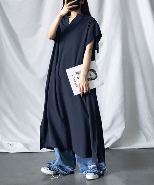 me+em select（ミームセレクト）の「【 ビッグシルエット／ポケット付 】スキッパーシャツスリットドルマンロングワンピース（ワンピース・レディース・ブラウン/グリーン/ブラック/ベージュ/チャコール/アイボリー・FREE）」の14枚目の写真