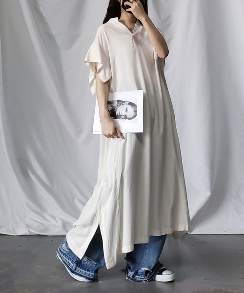 me+em select（ミームセレクト）の「【 ビッグシルエット／ポケット付 】スキッパーシャツスリットドルマンロングワンピース（ワンピース・レディース・ブラウン/グリーン/ブラック/ベージュ/チャコール/アイボリー・FREE）」の10枚目の写真