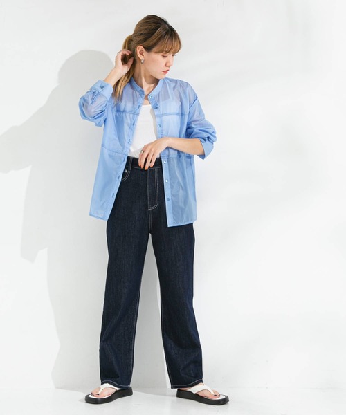 bohmal(ボマール)の「バンドカラー切替デザインシアーシャツ(シャツ/ブラウス・レディース・ホワイト/ブラック/ピンク/ブルー・FREE)」の10枚目の写真