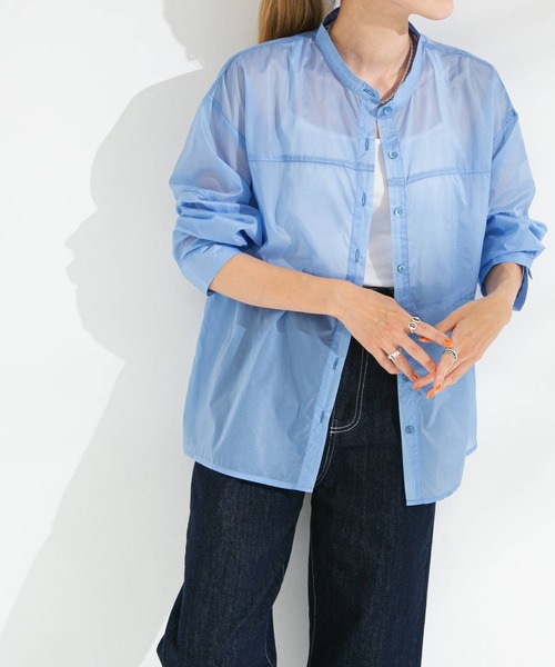 bohmal(ボマール)の「バンドカラー切替デザインシアーシャツ(シャツ/ブラウス・レディース・ホワイト/ブラック/ピンク/ブルー・FREE)」の12枚目の写真