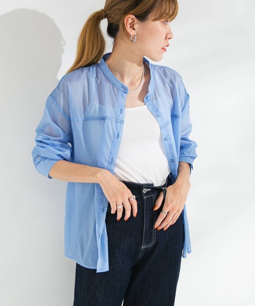 bohmal(ボマール)の「バンドカラー切替デザインシアーシャツ(シャツ/ブラウス・レディース・ホワイト/ブラック/ピンク/ブルー・FREE)」の8枚目の写真