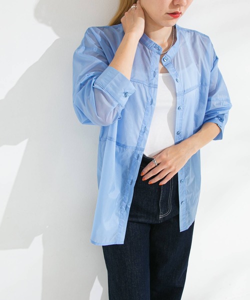 bohmal(ボマール)の「バンドカラー切替デザインシアーシャツ(シャツ/ブラウス・レディース・ホワイト/ブラック/ピンク/ブルー・FREE)」の9枚目の写真