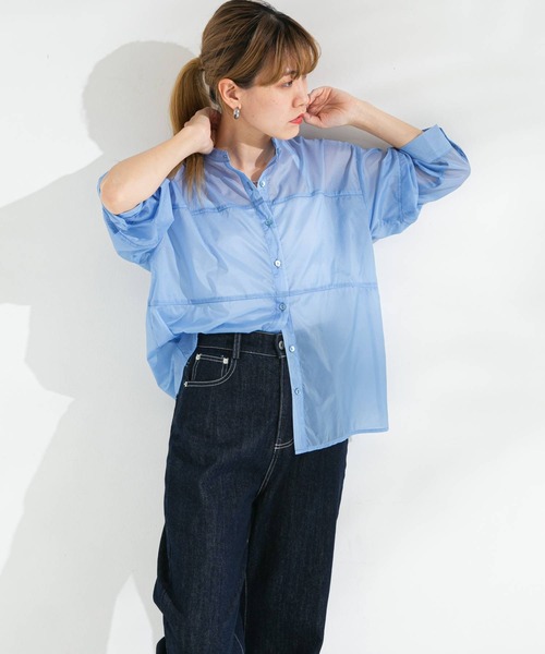 bohmal(ボマール)の「バンドカラー切替デザインシアーシャツ(シャツ/ブラウス・レディース・ホワイト/ブラック/ピンク/ブルー・FREE)」の13枚目の写真