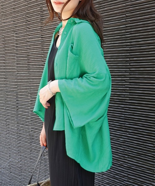 CORNERS(コーナーズ)の「ビッグハーフスリーブシャツ(シャツ/ブラウス・レディース・ホワイト/グリーン/ブラック系その他/ピンク系その他/ネイビー/ピンク/ブラック/ネイビー×ホワイト/ブラック系その他2/ダークブラック/ブルー/オフホワイト・M)」の7枚目の写真