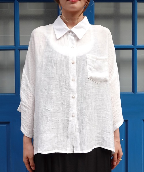 CORNERS(コーナーズ)の「ビッグハーフスリーブシャツ(シャツ/ブラウス・レディース・ホワイト/グリーン/ブラック系その他/ピンク系その他/ネイビー/ピンク/ブラック/ネイビー×ホワイト/ブラック系その他2/ダークブラック/ブルー/オフホワイト・M)」の17枚目の写真