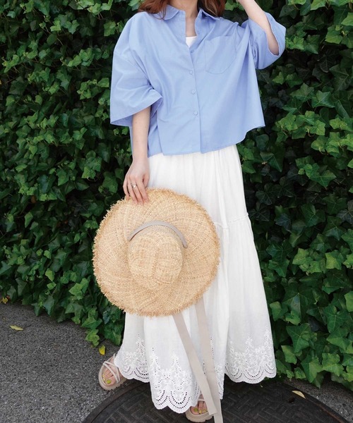 CORNERS（コーナーズ）の「ビッグハーフスリーブシャツ（シャツ/ブラウス・レディース・ホワイト/グリーン/ブラック系その他/ピンク系その他/ネイビー/ピンク/ブラック/ネイビー×ホワイト/ブラック系その他2/ダークブラック/ブルー/オフホワイト・M）」の20枚目の写真