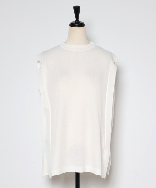 Bonjour Sagan(ボンジュールサガン)の「ショルダータックニットトップス(ベスト・レディース・ブラック/オフホワイト/ライトグレー・FREE)」の20枚目の写真