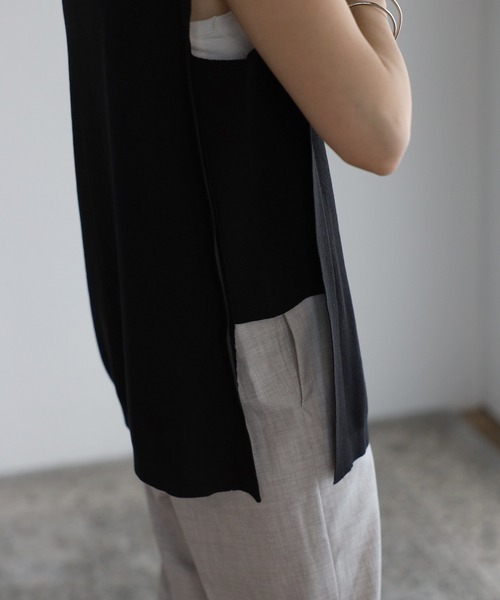 Bonjour Sagan(ボンジュールサガン)の「ショルダータックニットトップス(ベスト・レディース・ブラック/オフホワイト/ライトグレー・FREE)」の17枚目の写真