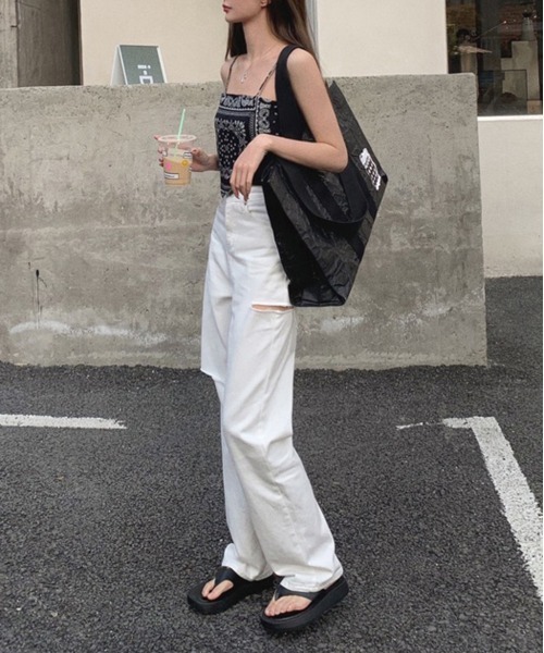 ストリートスタイル ビニール ワイドパンツ ストレッチツイルワイドパンツ パンツ ワイドパンツ[品番