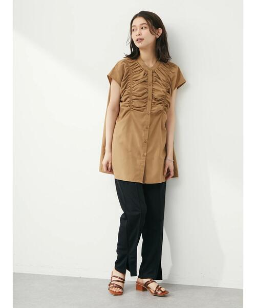 Sugar spoon(シュガースプーン)の「・SUGAR SPOON シャーリングフレンチチュニック(Tシャツ/カットソー・レディース・アイボリー/ブラック/ダークベージュ・FREE)」の4枚目の写真