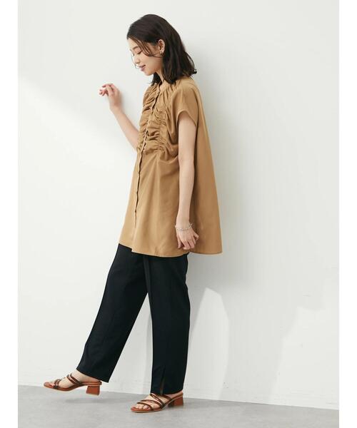 Sugar spoon(シュガースプーン)の「・SUGAR SPOON シャーリングフレンチチュニック(Tシャツ/カットソー・レディース・アイボリー/ブラック/ダークベージュ・FREE)」の5枚目の写真